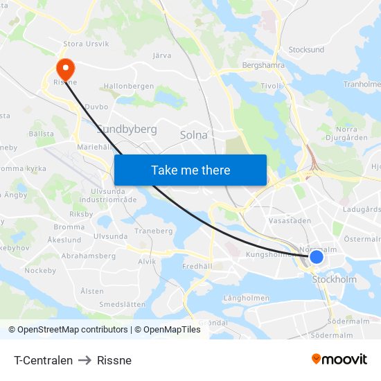 T-Centralen to Rissne map