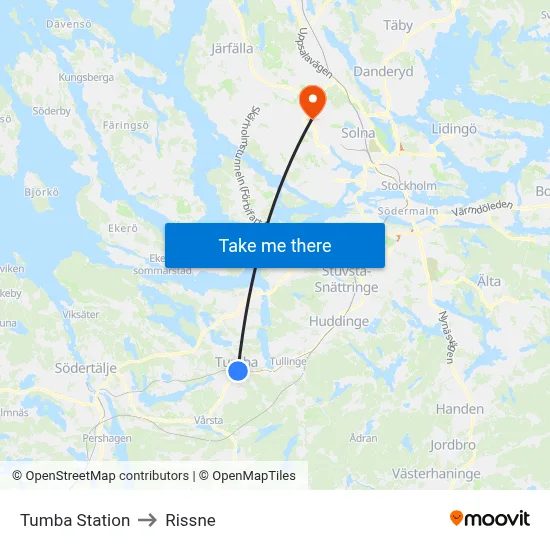 Tumba Station to Rissne map