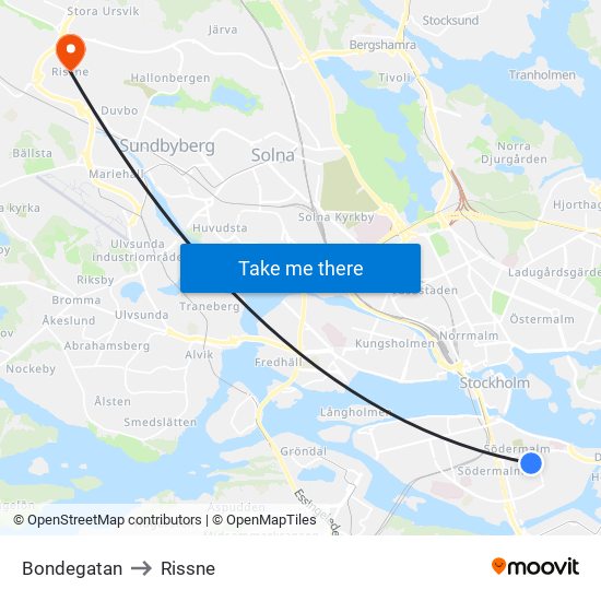 Bondegatan to Rissne map