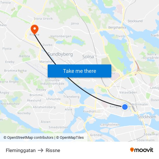 Fleminggatan to Rissne map