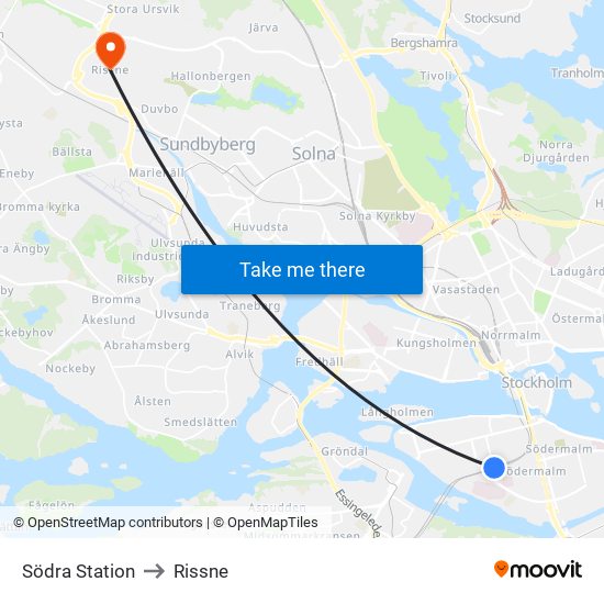 Södra Station to Rissne map