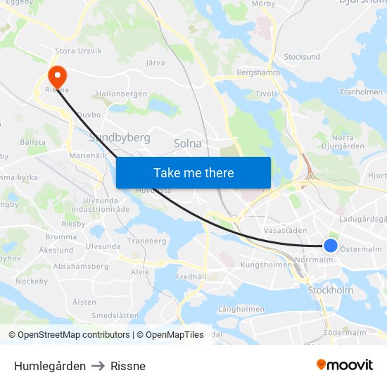 Humlegården to Rissne map