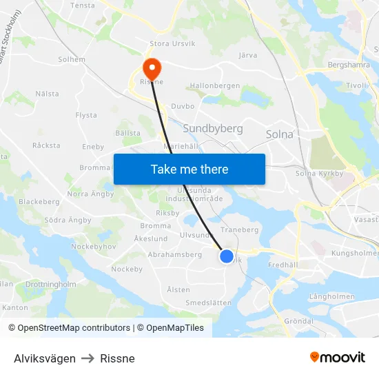 Alviksvägen to Rissne map