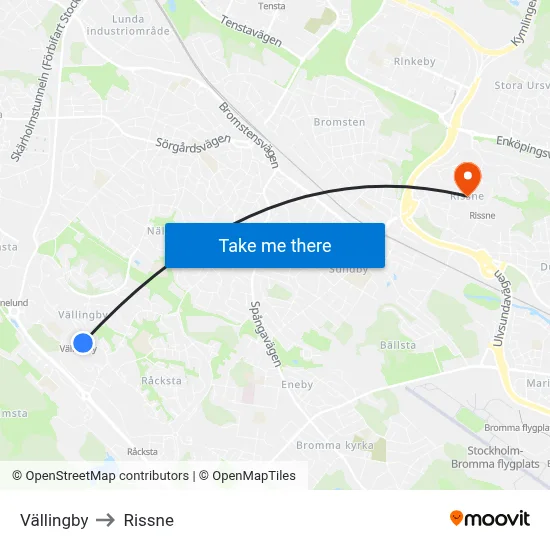 Vällingby to Rissne map