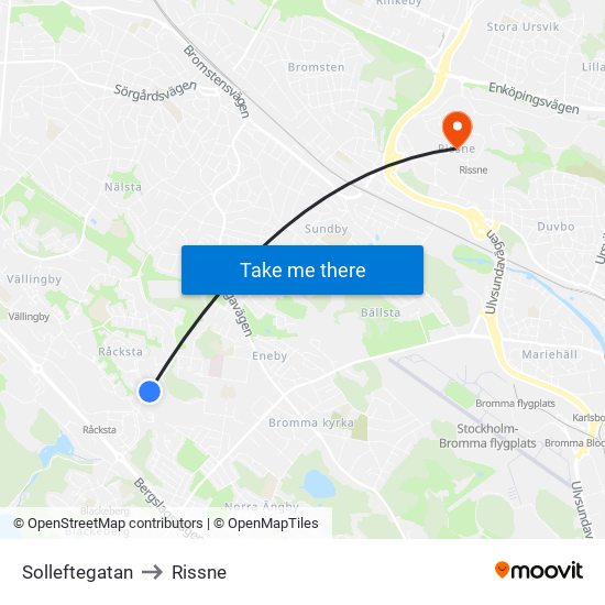 Solleftegatan to Rissne map