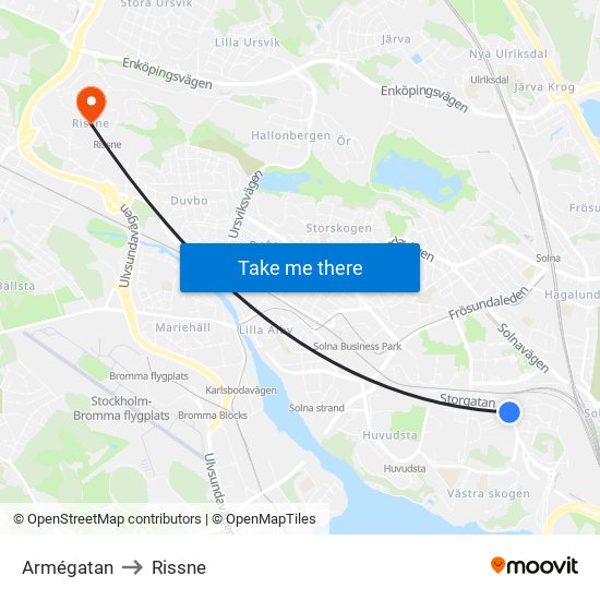 Armégatan to Rissne map