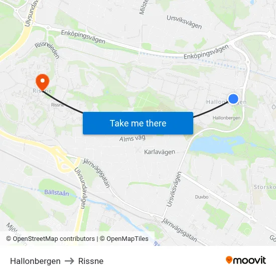 Hallonbergen to Rissne map