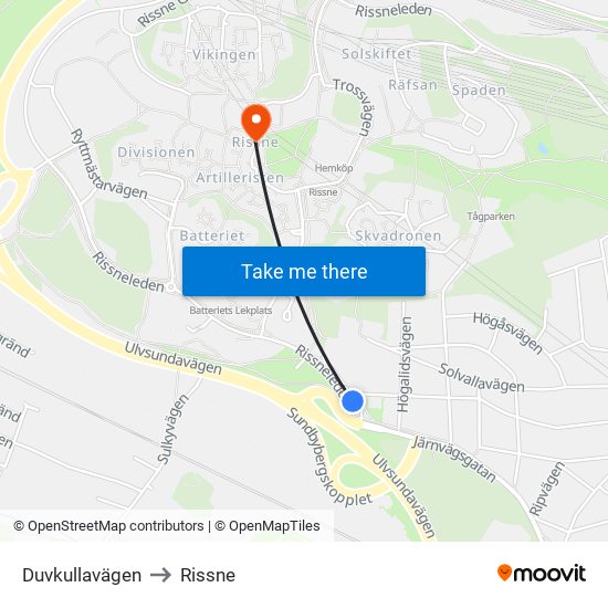 Duvkullavägen to Rissne map