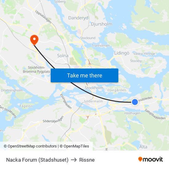 Nacka Forum (Stadshuset) to Rissne map