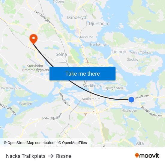 Nacka Trafikplats to Rissne map