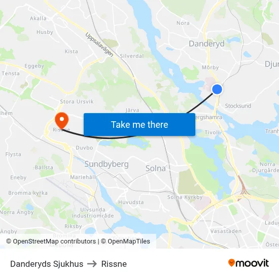 Danderyds Sjukhus to Rissne map