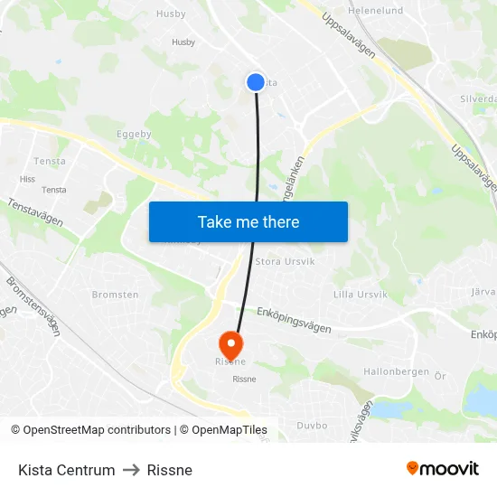 Kista Centrum to Rissne map