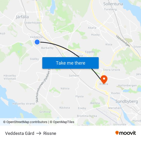 Veddesta Gård to Rissne map