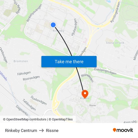 Rinkeby Centrum to Rissne map