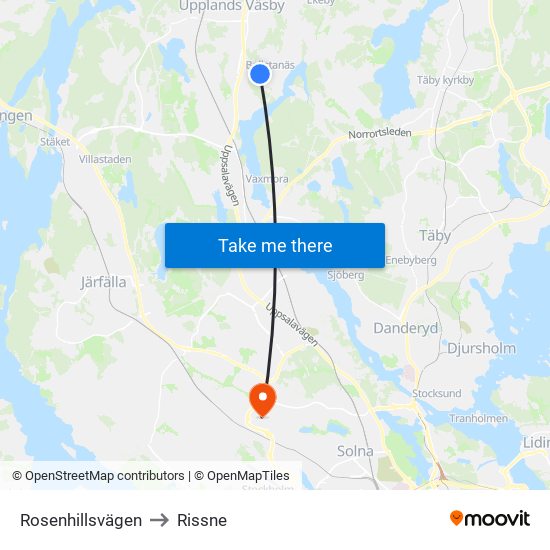 Rosenhillsvägen to Rissne map