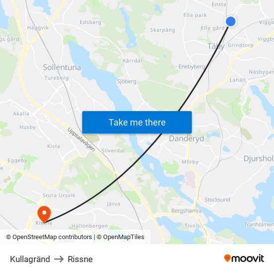 Kullagränd to Rissne map