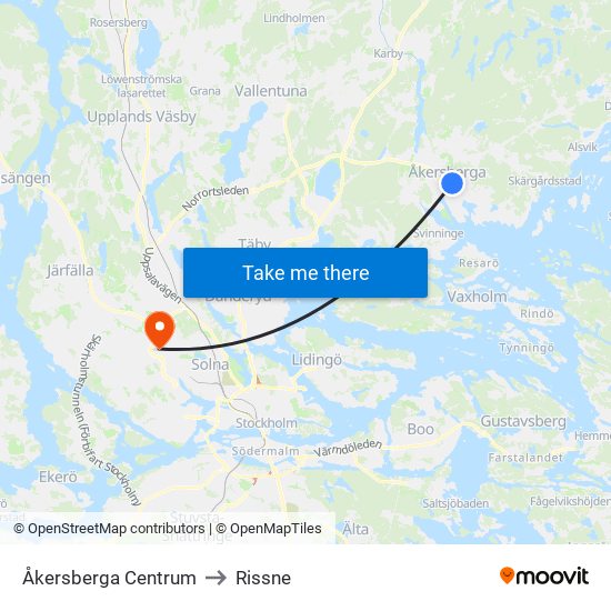Åkersberga Centrum to Rissne map