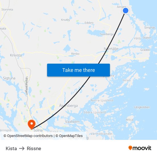 Kista to Rissne map