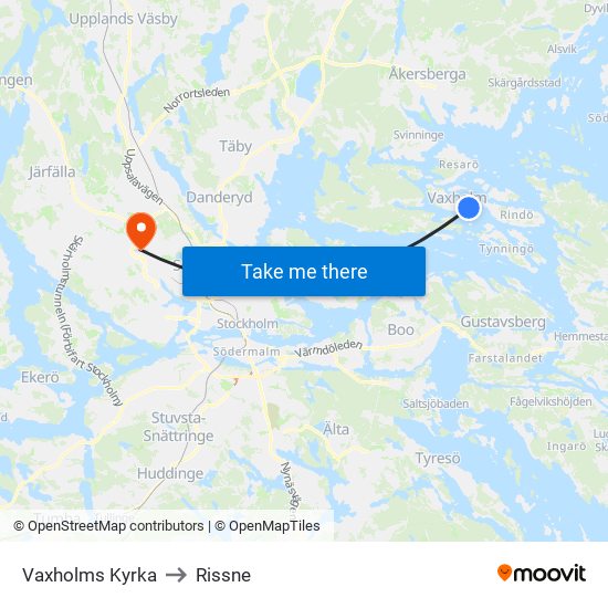 Vaxholms Kyrka to Rissne map
