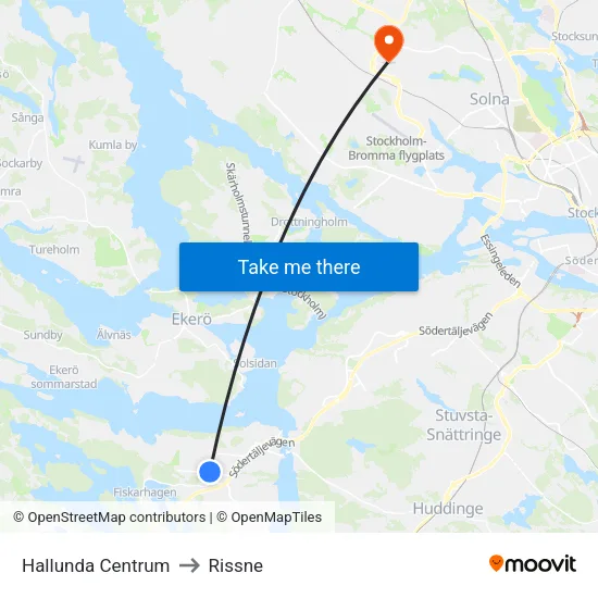 Hallunda Centrum to Rissne map