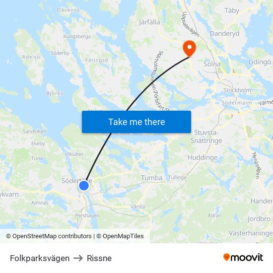 Folkparksvägen to Rissne map