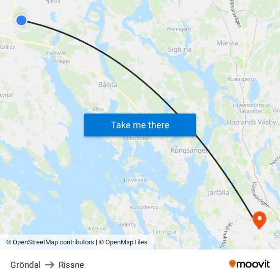 Gröndal to Rissne map