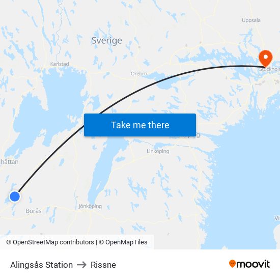 Alingsås Station to Rissne map