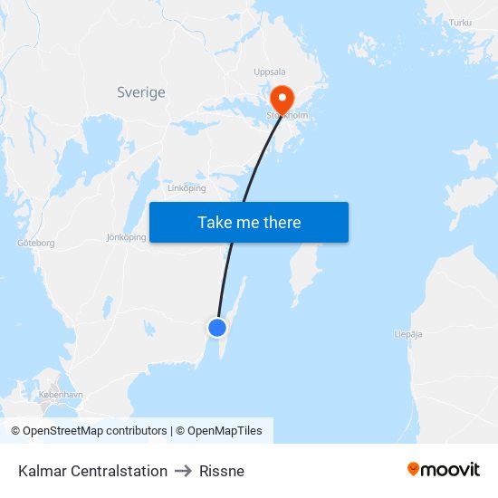 Kalmar Centralstation to Rissne map