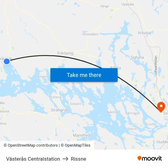 Västerås Centralstation to Rissne map