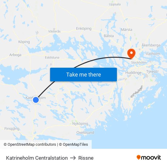 Katrineholm Centralstation to Rissne map