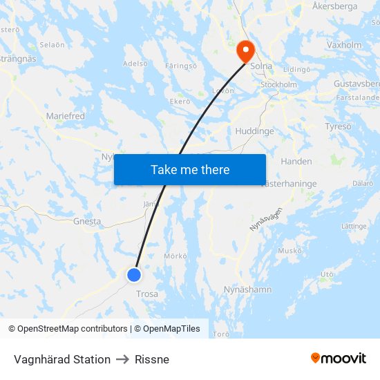 Vagnhärad Station to Rissne map