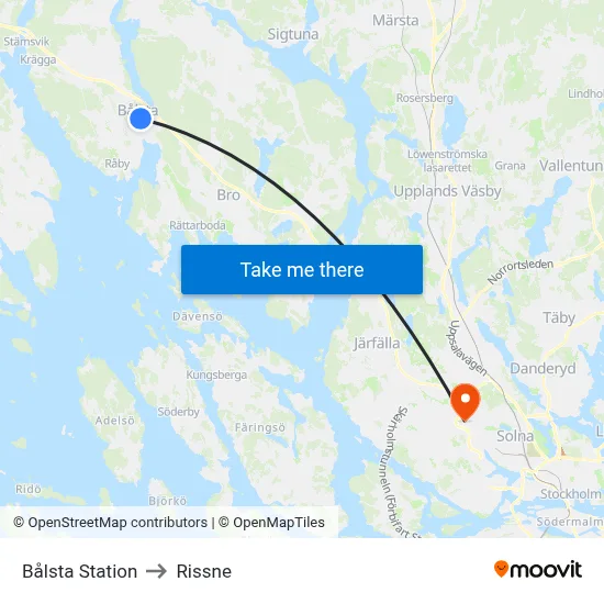 Bålsta Station to Rissne map