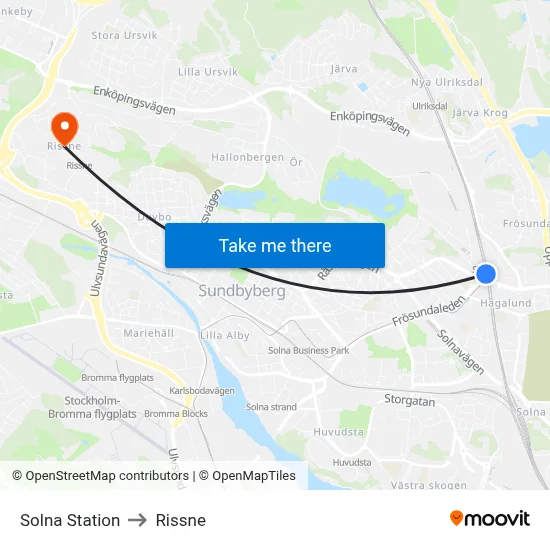 Solna Station to Rissne map