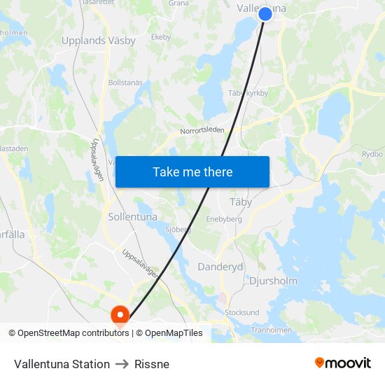 Vallentuna Station to Rissne map