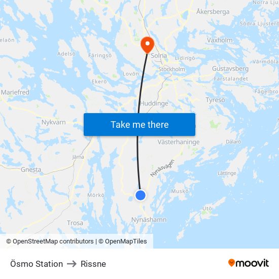 Ösmo Station to Rissne map