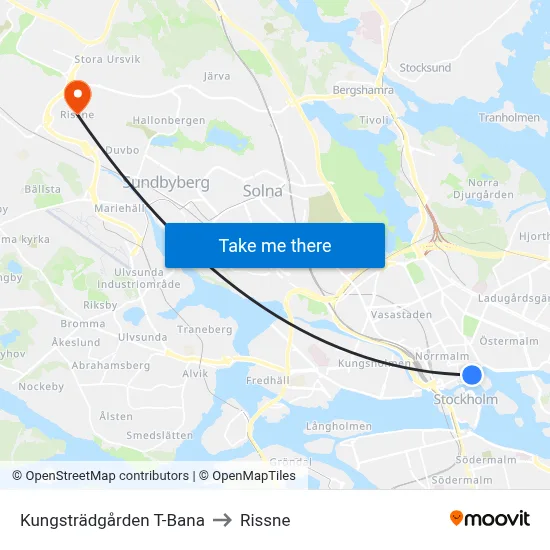 Kungsträdgården T-Bana to Rissne map