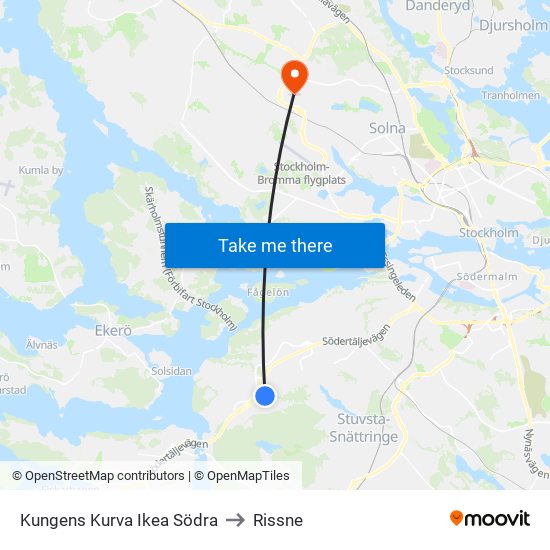 Kungens Kurva Ikea Södra to Rissne map