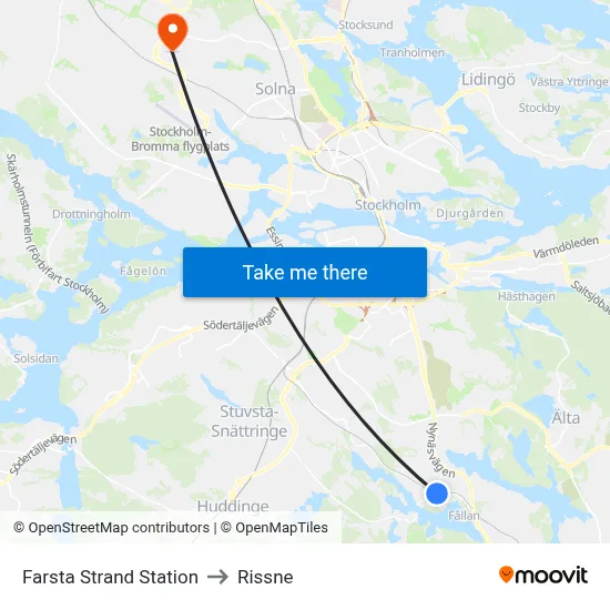 Farsta Strand Station to Rissne map