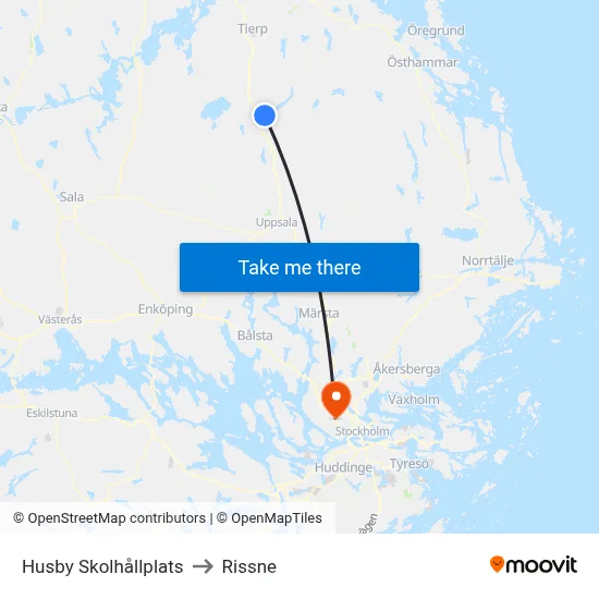 Husby Skolhållplats to Rissne map