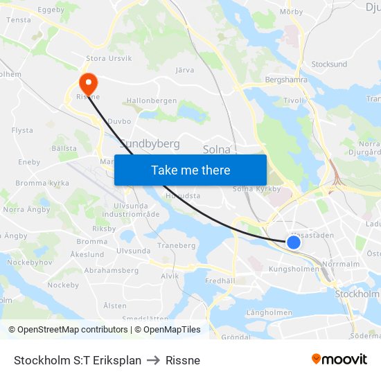 Stockholm S:T Eriksplan to Rissne map