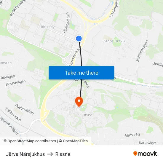 Järva Närsjukhus to Rissne map