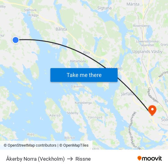 Åkerby Norra (Veckholm) to Rissne map