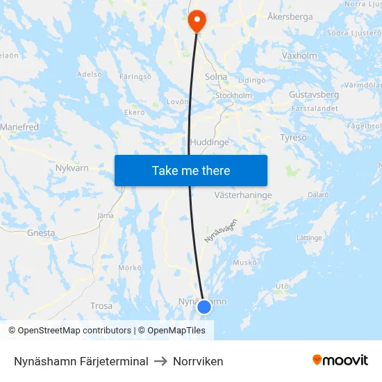 Nynäshamn Färjeterminal to Norrviken map