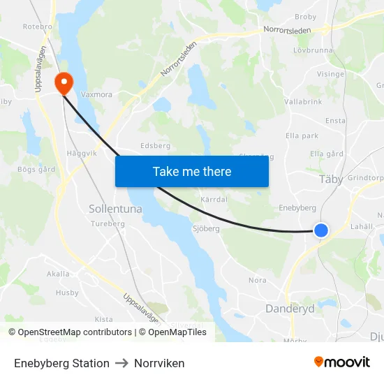 Enebyberg Station to Norrviken map