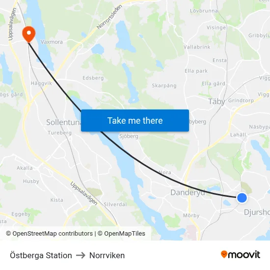 Östberga Station to Norrviken map