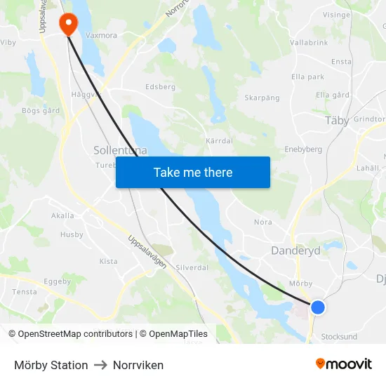 Mörby Station to Norrviken map