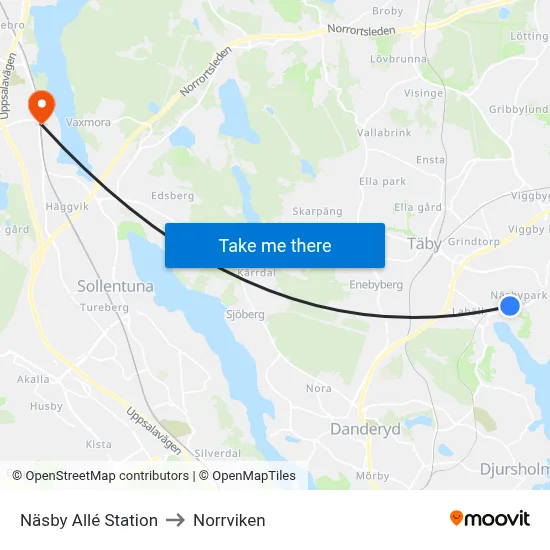 Näsby Allé Station to Norrviken map