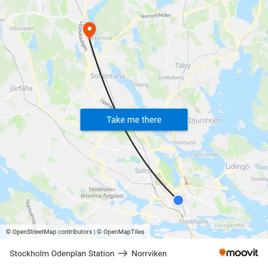 Stockholm Odenplan Station to Norrviken map