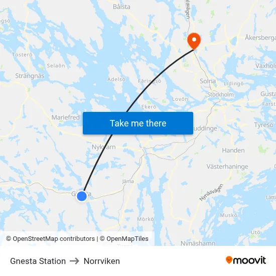 Gnesta Station to Norrviken map