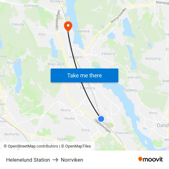 Helenelund Station to Norrviken map